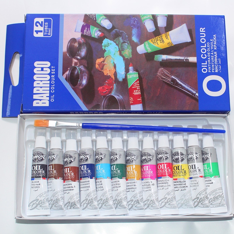 Oil Paint Set 6ML Tubes 12 Shades and 1 Brush