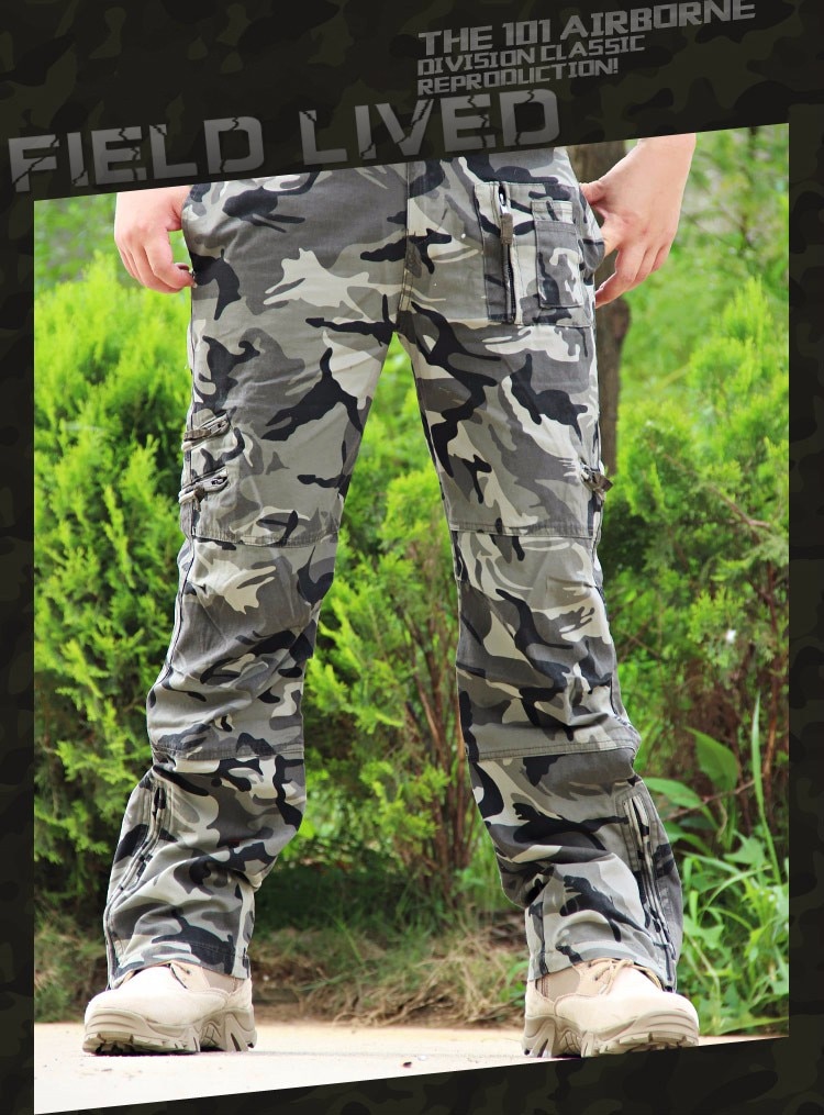 Tactical Pants Army Male Camo Jogger Plus Size Cotton Trousers Many Pocket Zip Military Style Camouflage Black Men's Cargo Pants