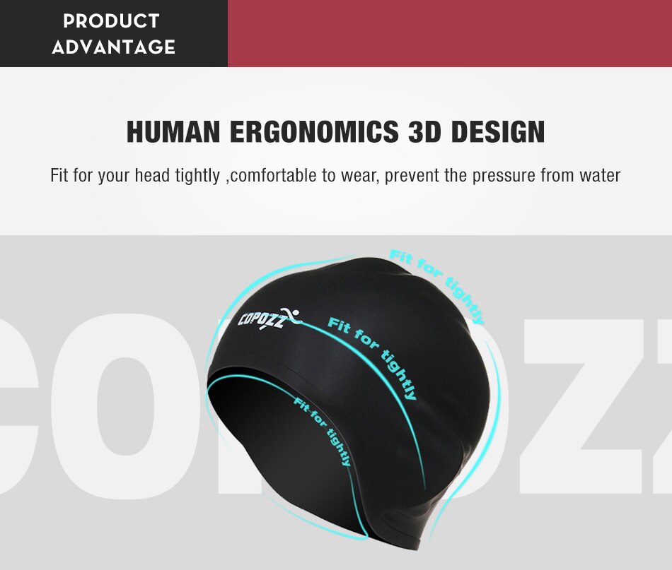 COPOZZ Silicone Waterproof 3D elastic Swimming Caps for Men Women Long Hair Swimming Hat Cover Ear Bone Pool adult swim cap