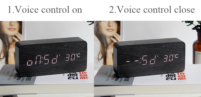 LED Wooden Alarm Clock Watch Table Voice Control Digital Wood Despertador Electronic Desktop USB/AAA Powered Clocks Table Decor