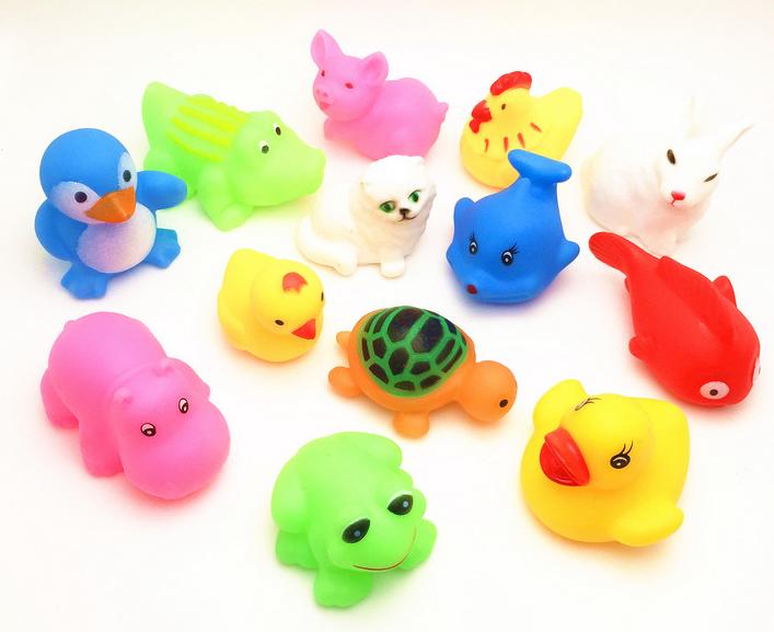 13Pcs Lovely Mixed Animals Colorful Soft Rubber Float Squeeze Sound Squeaky Bathing Toy For Baby GYH