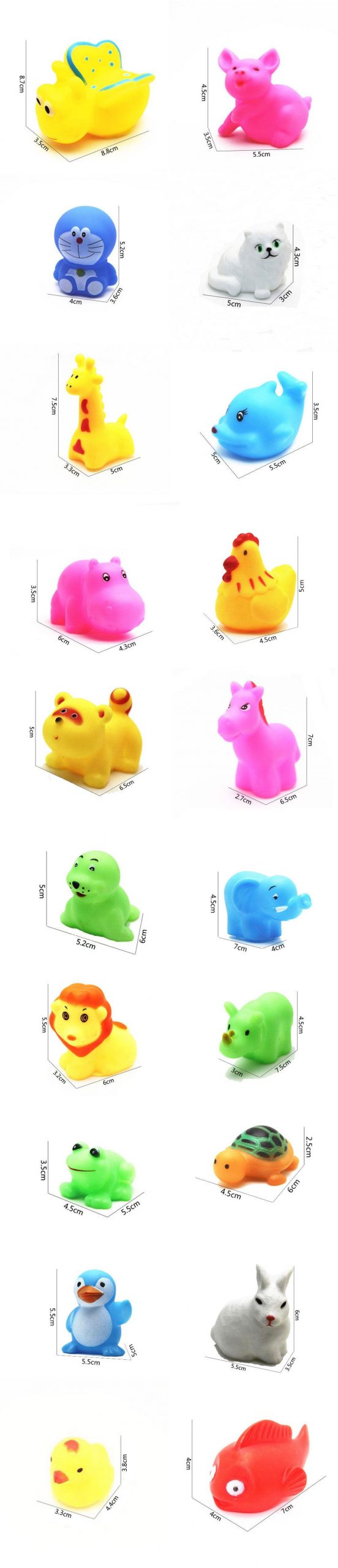 13Pcs Lovely Mixed Animals Colorful Soft Rubber Float Squeeze Sound Squeaky Bathing Toy For Baby GYH