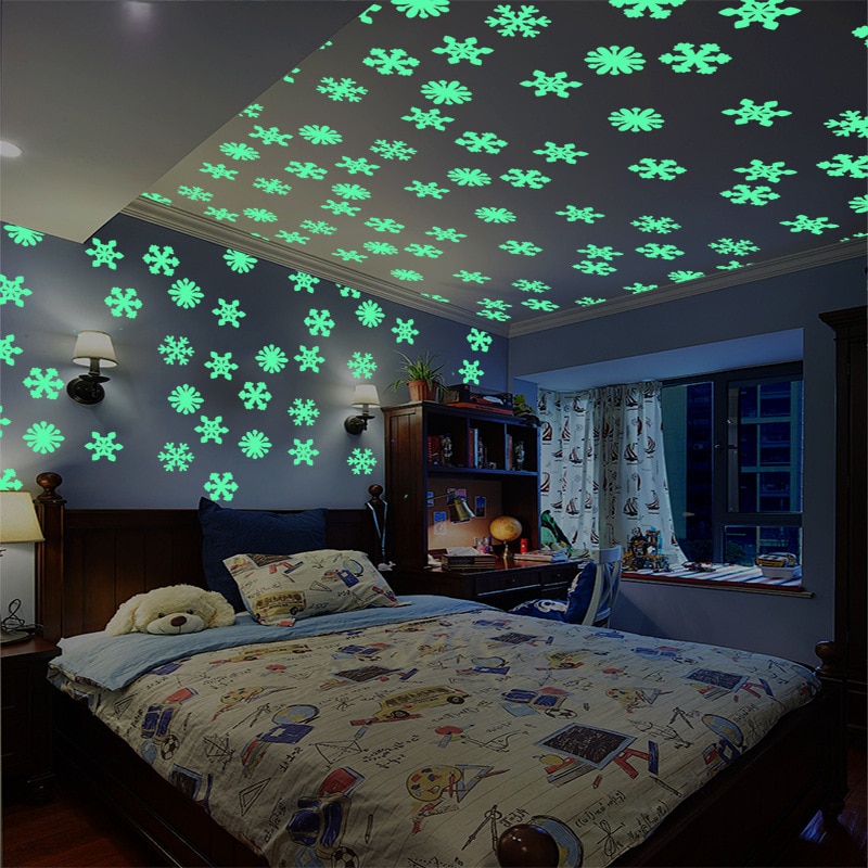 3D Star and Moon Energy Storage Fluorescent Glow In the dark Luminous on Wall Stickers for Kids Room living room Decal