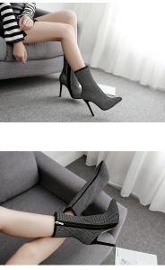 Zip-pointed High Heels Rhinestones Motorcycle Ankle Boots for Women