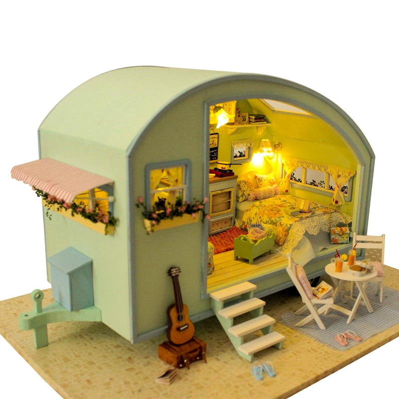 Time Travel Wooden Sensor-Equipped Doll Houses with Miniature Furniture Kit