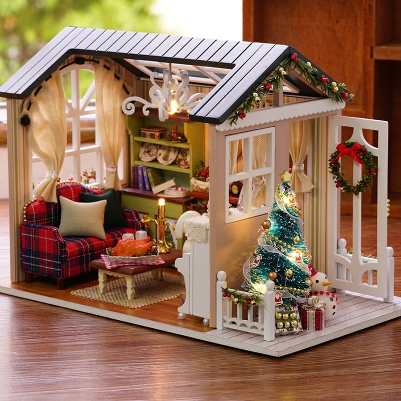 Adorable Miniature Wooden Dollhouse With Furniture