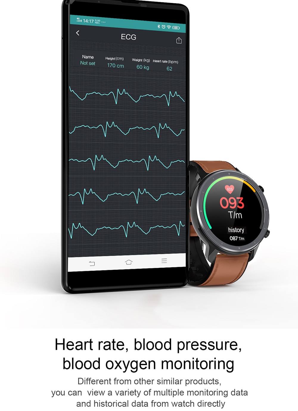 LEMFO Smart Watch Men ECG Heart Rate Blood Pressure Monitor 1.3 inch Full Screen Touch IP68 Waterproof Smartwatch