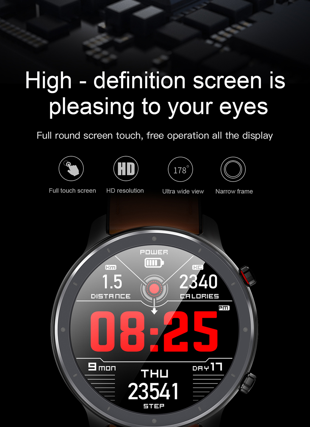 LEMFO Smart Watch Men ECG Heart Rate Blood Pressure Monitor 1.3 inch Full Screen Touch IP68 Waterproof Smartwatch