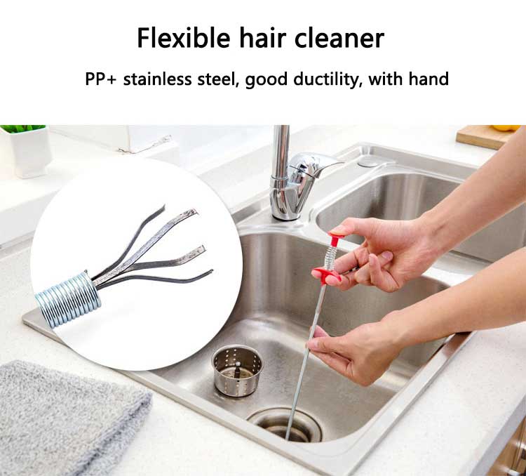 Drain Snake, Drain Cleaner Sticks Clog Remover Cleaning Tools 23.6 Inch Spring Pipe Dredging Tools Household for Kitchen Sink