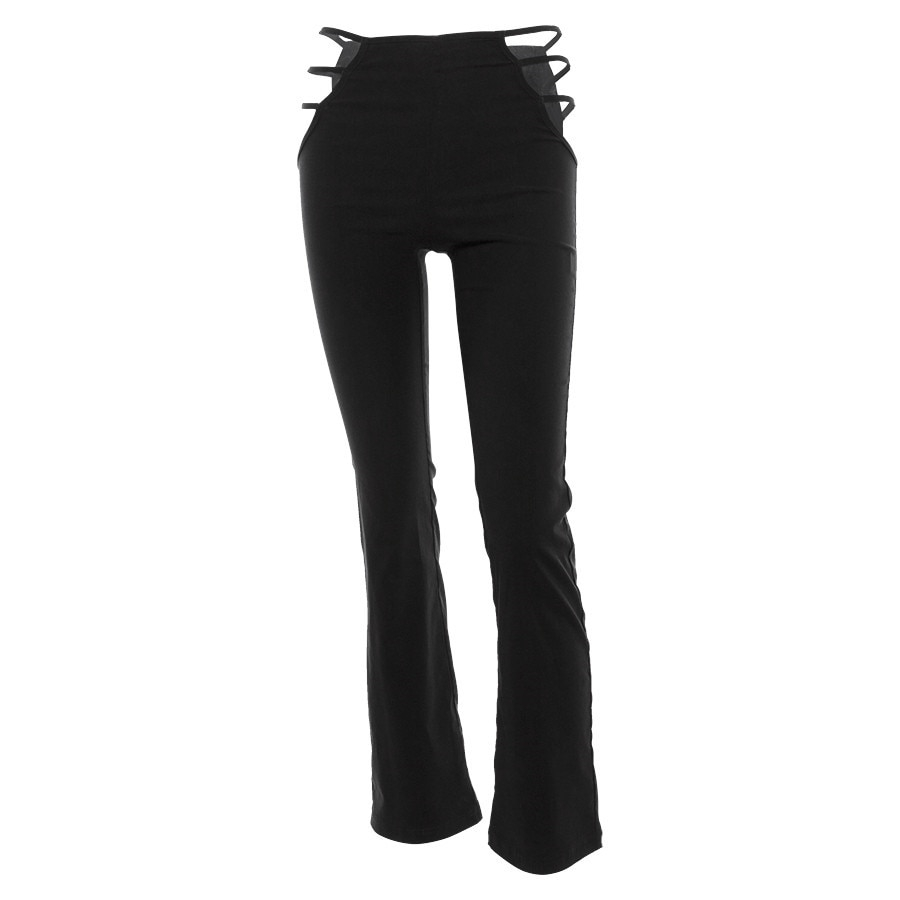 Macheda 2018 Women Black Sexy Cut Out Holes Pants Slim Fitness Sweat Pants Flare Hollow Out Trousers Streetwear Capris Pant