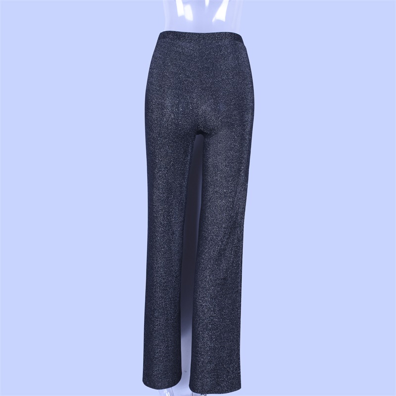 Dulzura women pants solid glitter sparkle bling trousers 2019 autumn winter fashion office lady black wide leg pants