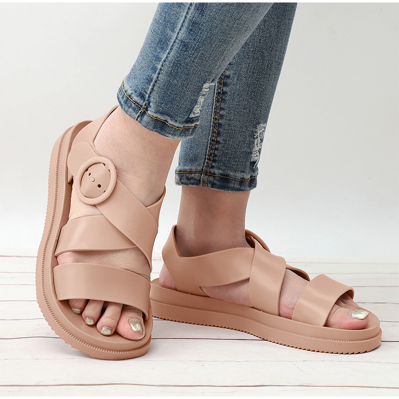MCCKLE Flat Sandals Women Shoes Gladiator Open Toe Buckle Soft Jelly Sandals Female Casual Women's Flat Platform Beach Shoes