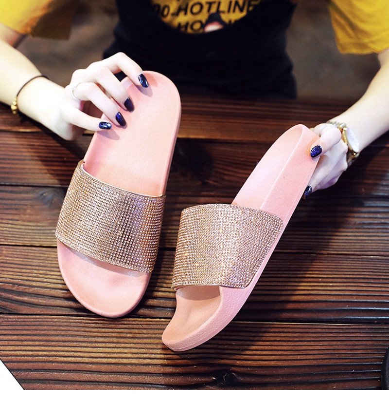 Rhinestone Women Slippers Flip Flops Summer Slides Women Shoes Crystal Diamond Bling Beach Slides Sandals Casual Shoes Slip On